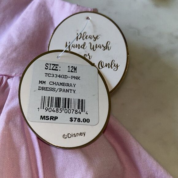 New Disney Minnie Mouse Tutu couture pink chambray dress panty 12M - Picture 5 of 10